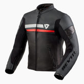 REV'IT! - Mile, una giacca in pelle con rete 3D. Colore nero-rosso.